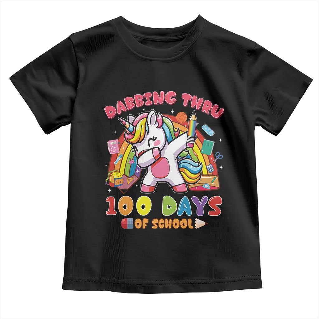 Funny Dabbing Thru 100 Days Of School Toddler T Shirt Dabbing Unicorn Rainbow
