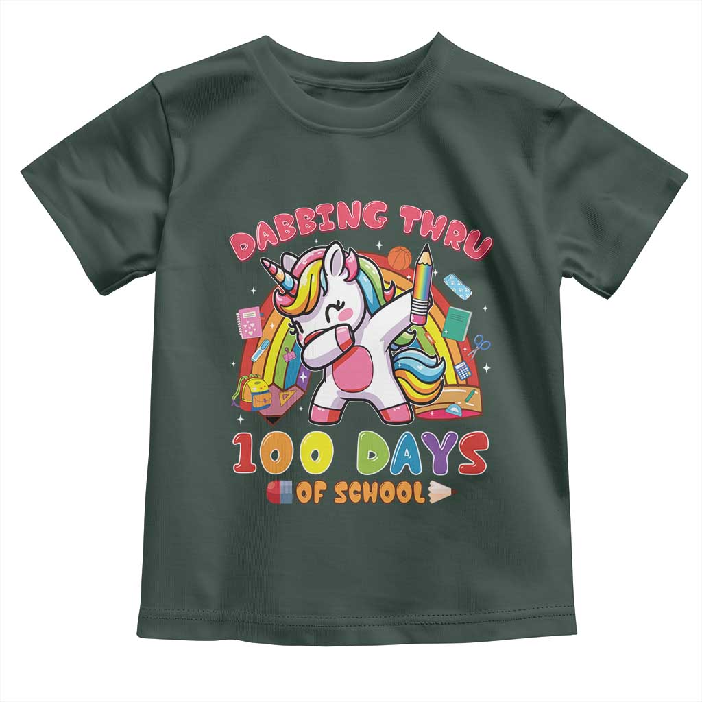 Funny Dabbing Thru 100 Days Of School Toddler T Shirt Dabbing Unicorn Rainbow