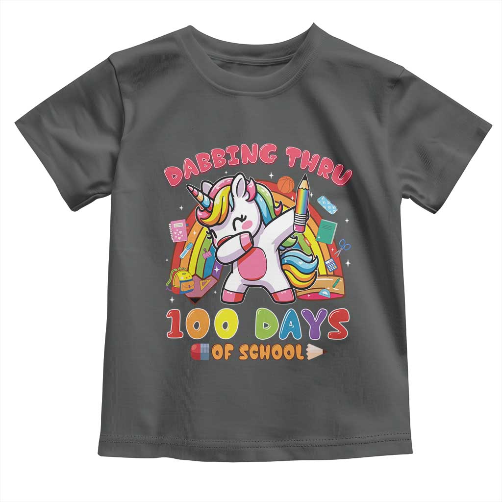 Funny Dabbing Thru 100 Days Of School Toddler T Shirt Dabbing Unicorn Rainbow
