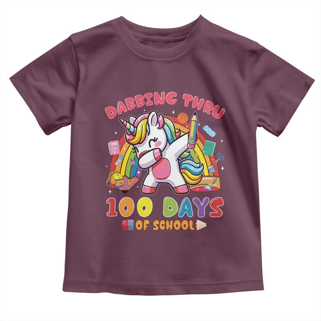 Funny Dabbing Thru 100 Days Of School Toddler T Shirt Dabbing Unicorn Rainbow