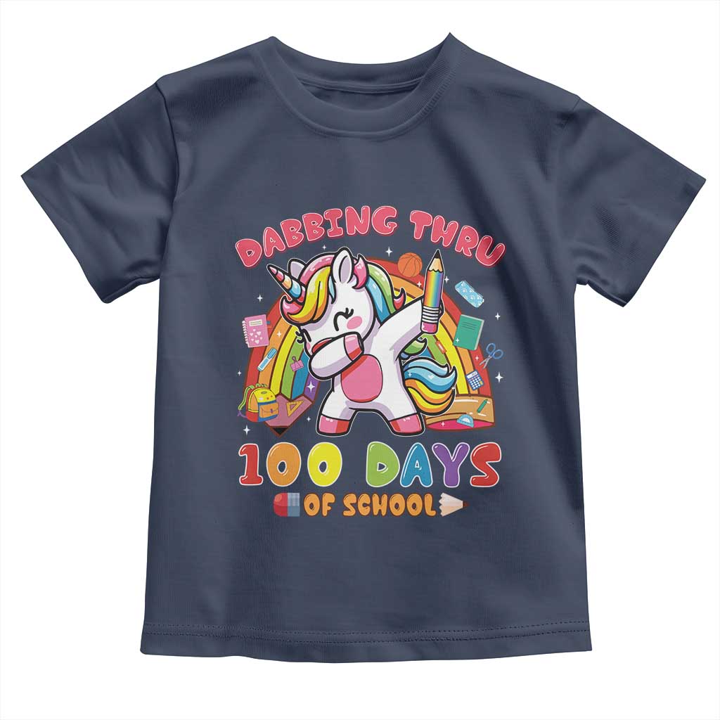 Funny Dabbing Thru 100 Days Of School Toddler T Shirt Dabbing Unicorn Rainbow