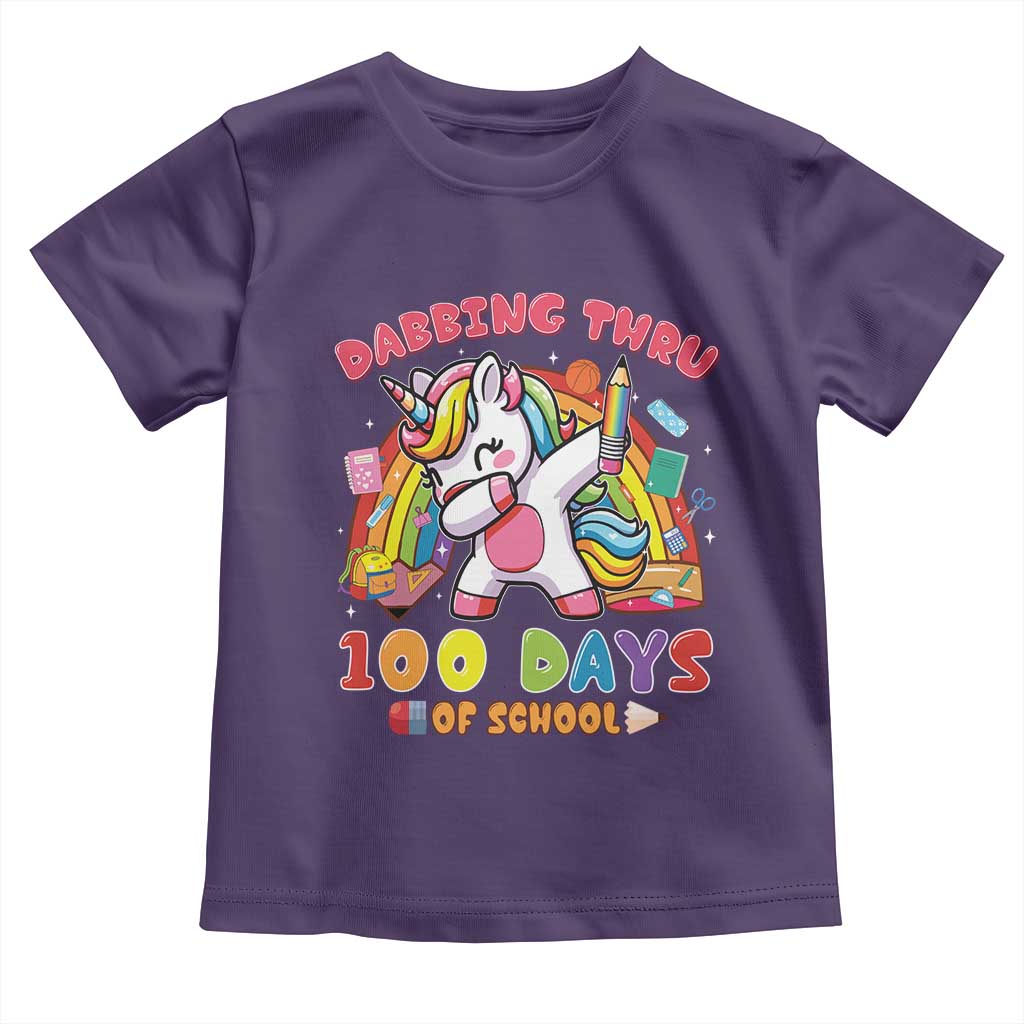 Funny Dabbing Thru 100 Days Of School Toddler T Shirt Dabbing Unicorn Rainbow