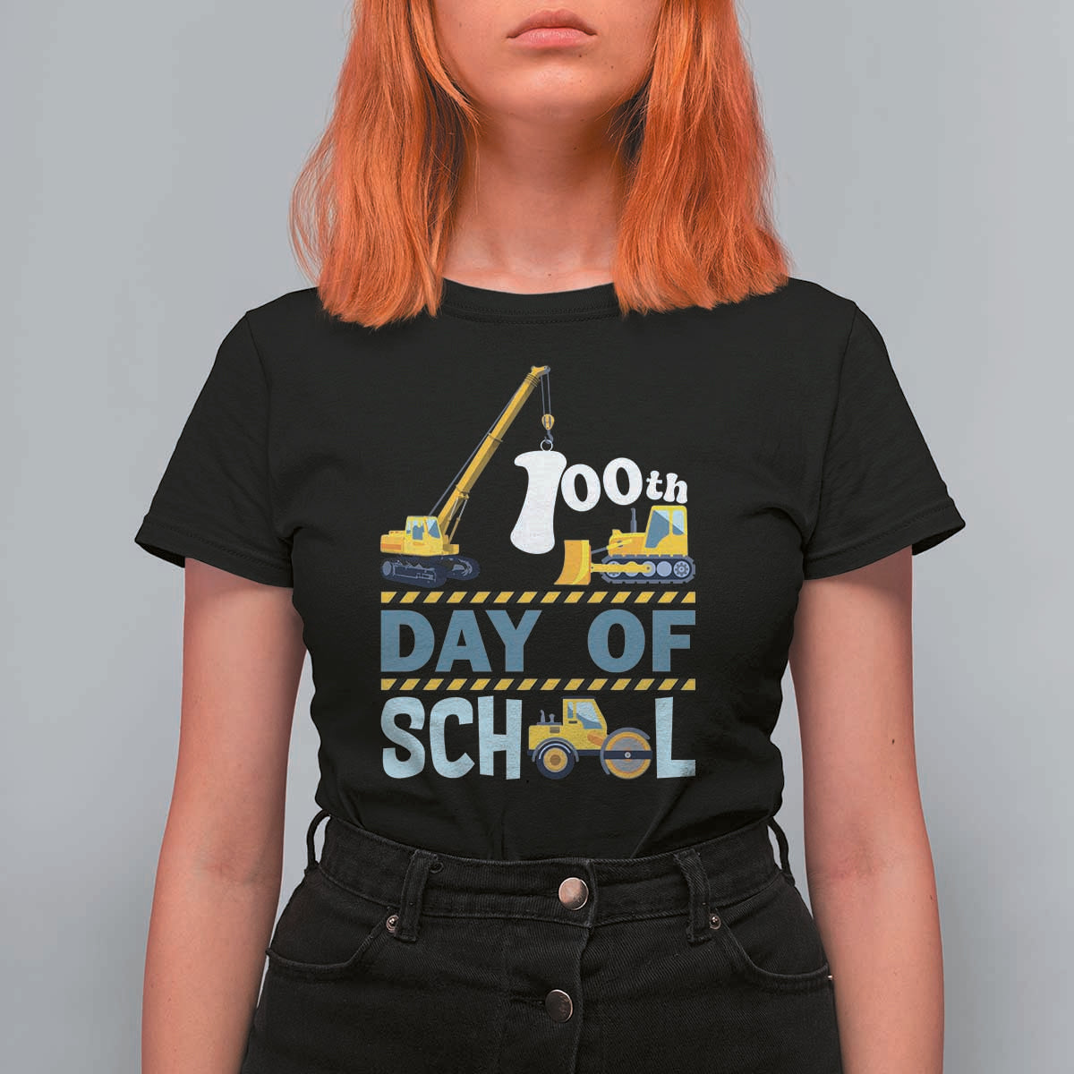 Funny 100TH Days Of School Construction T Shirt For Women Vehicle Excavators
