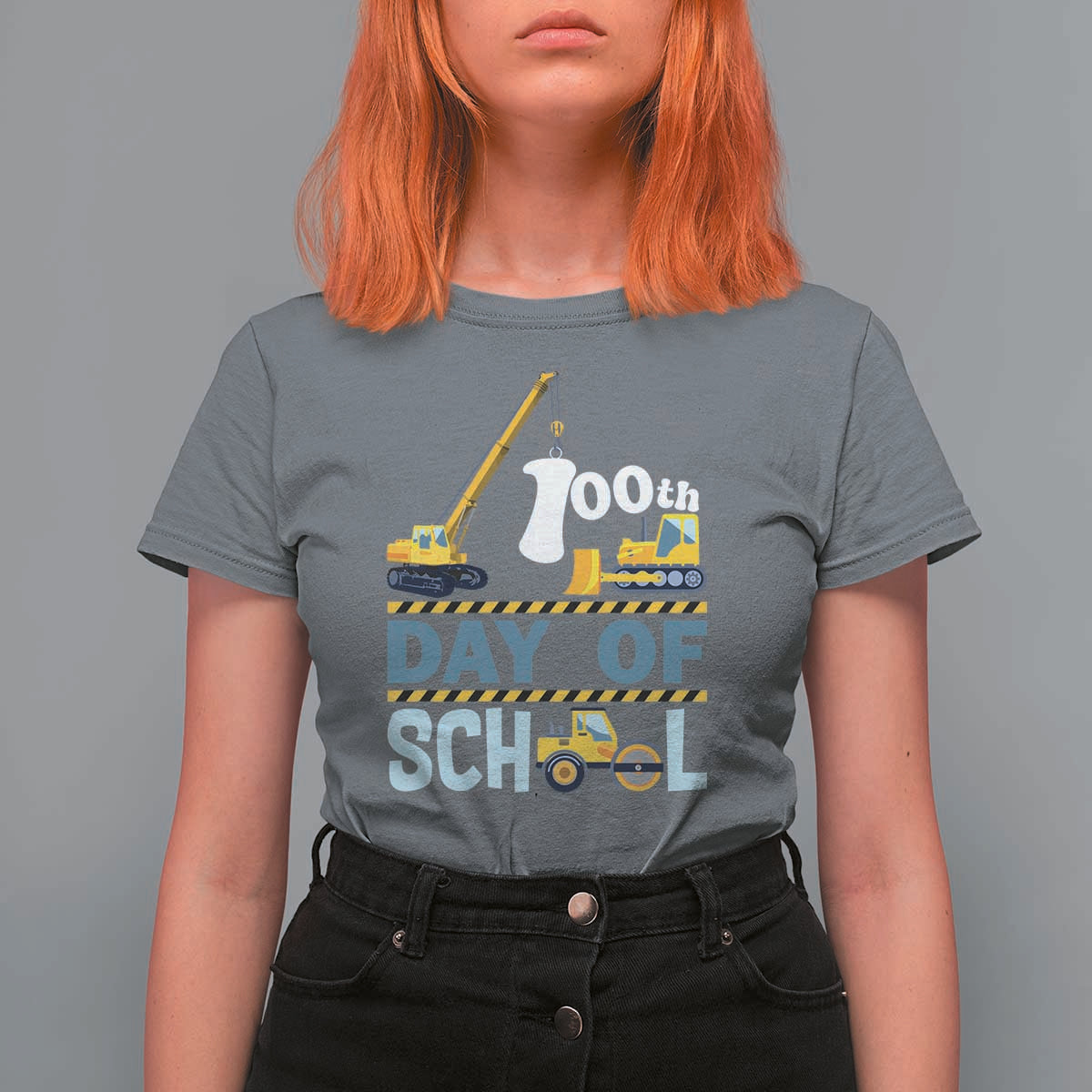 Funny 100TH Days Of School Construction T Shirt For Women Vehicle Excavators