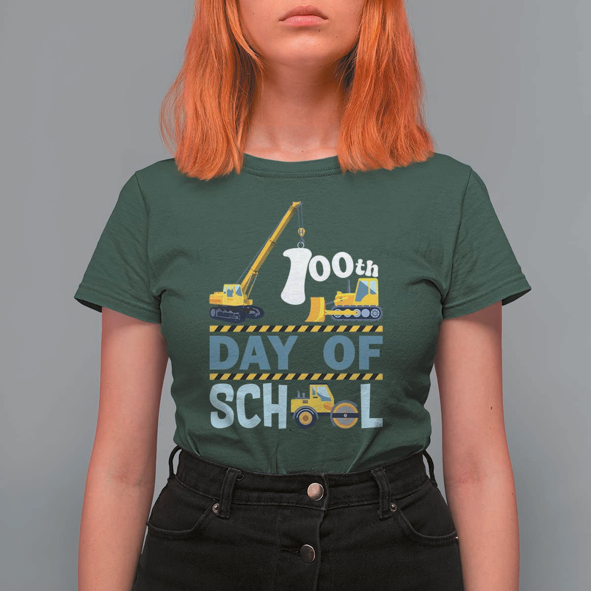 Funny 100TH Days Of School Construction T Shirt For Women Vehicle Excavators