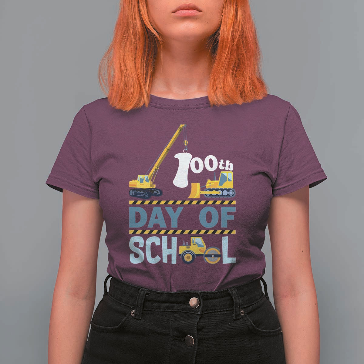 Funny 100TH Days Of School Construction T Shirt For Women Vehicle Excavators