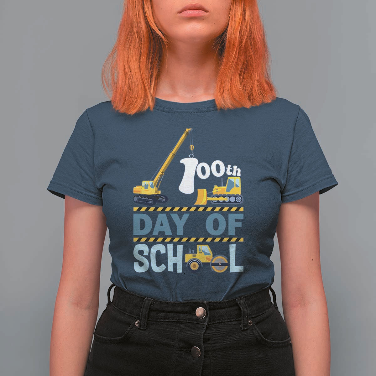 Funny 100TH Days Of School Construction T Shirt For Women Vehicle Excavators