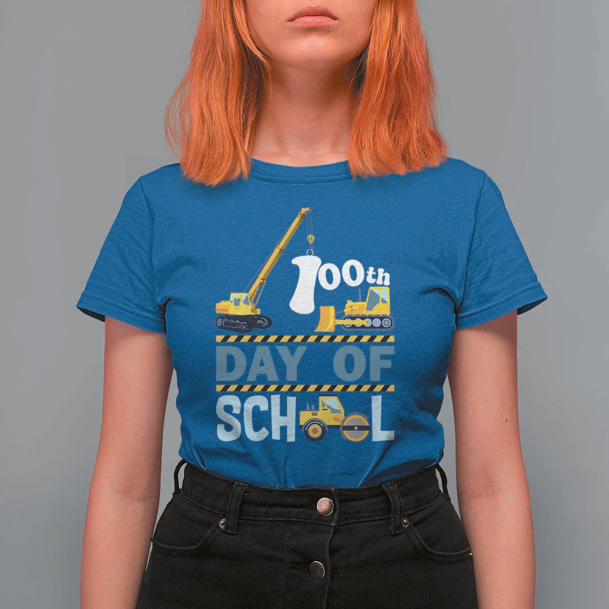Funny 100TH Days Of School Construction T Shirt For Women Vehicle Excavators