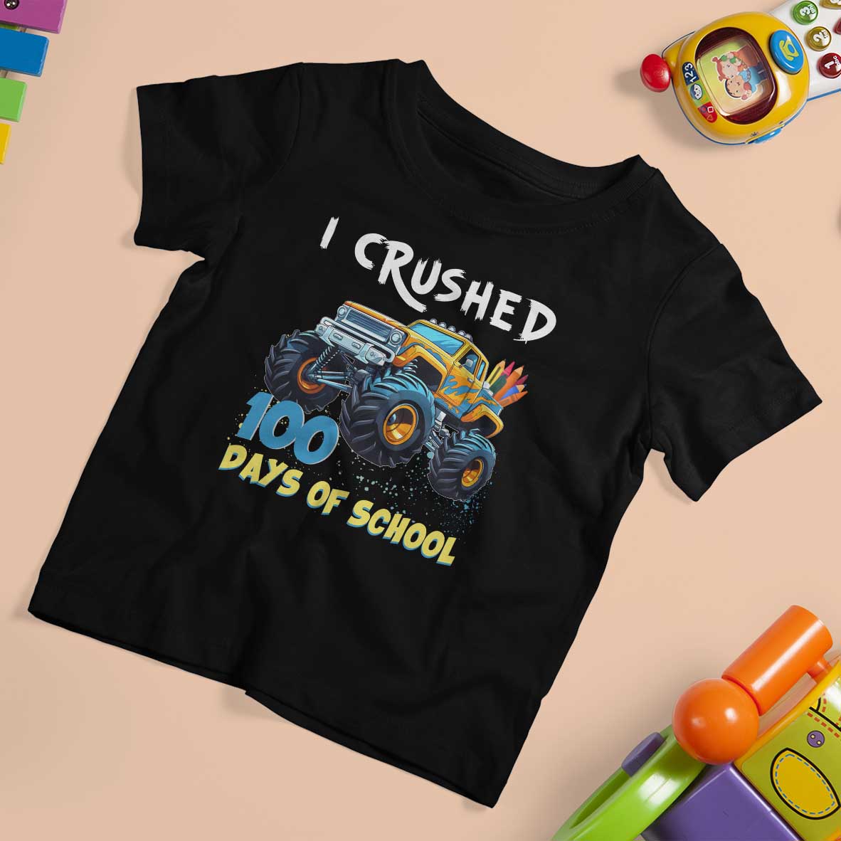 Funny I Crushed 100 Days Of School T Shirt For Kid Monster Truck 100th Day Of School