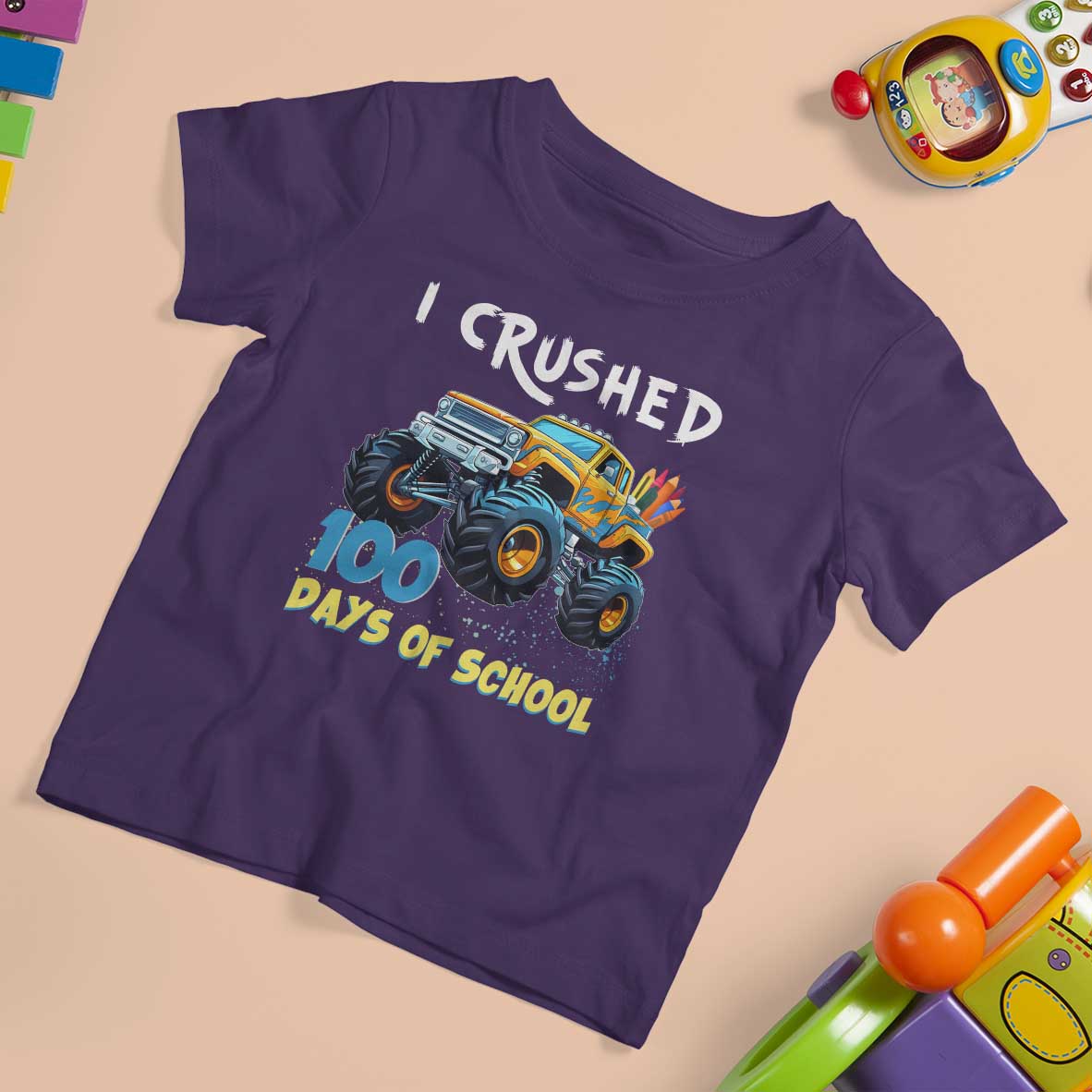 Funny I Crushed 100 Days Of School T Shirt For Kid Monster Truck 100th Day Of School