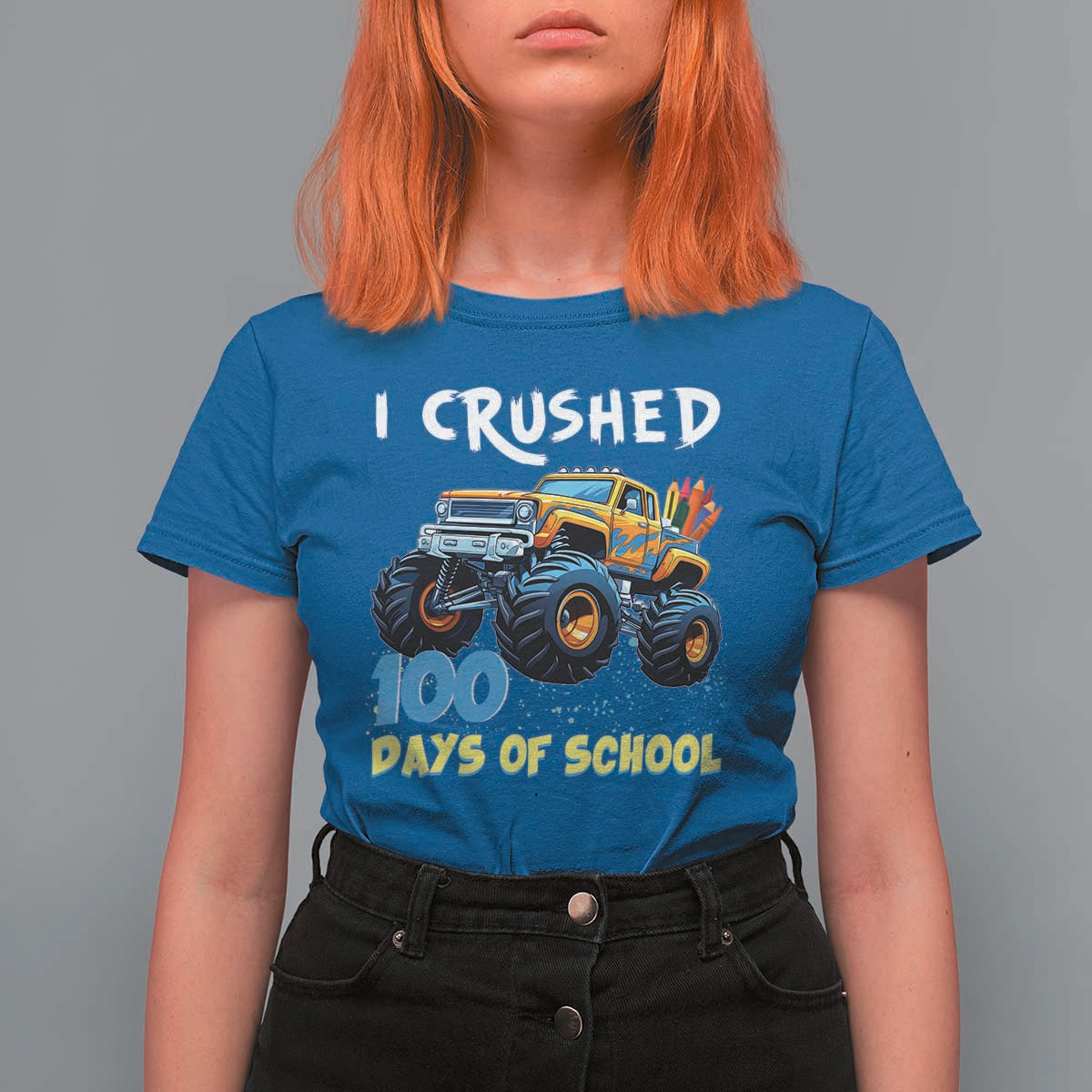 Funny I Crushed 100 Days Of School T Shirt For Women Monster Truck 100th Day Of School