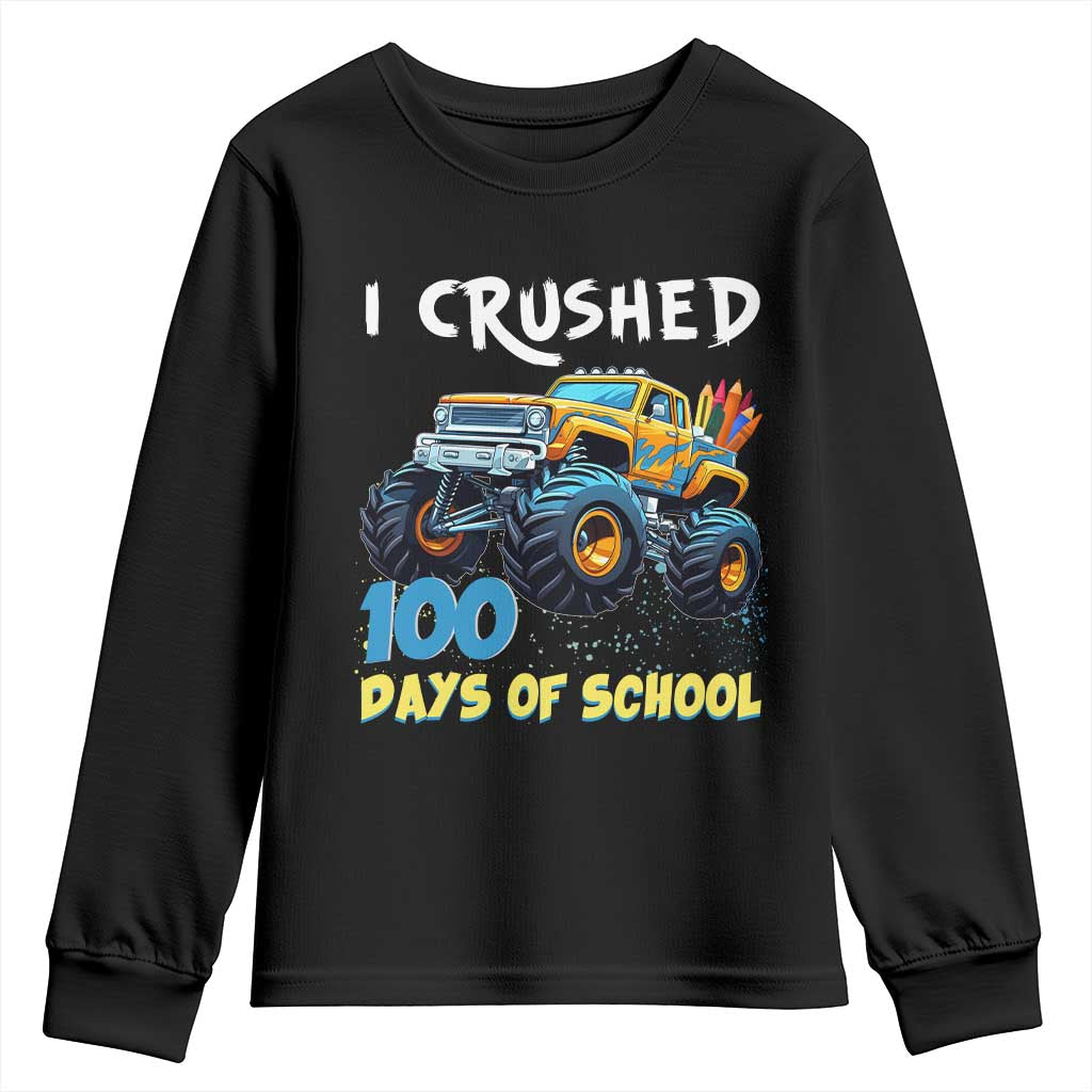 Funny I Crushed 100 Days Of School Youth Sweatshirt Monster Truck 100th Day Of School