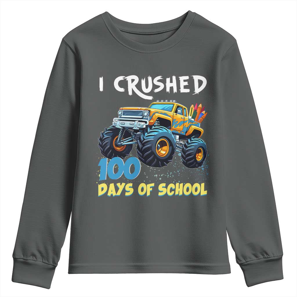 Funny I Crushed 100 Days Of School Youth Sweatshirt Monster Truck 100th Day Of School