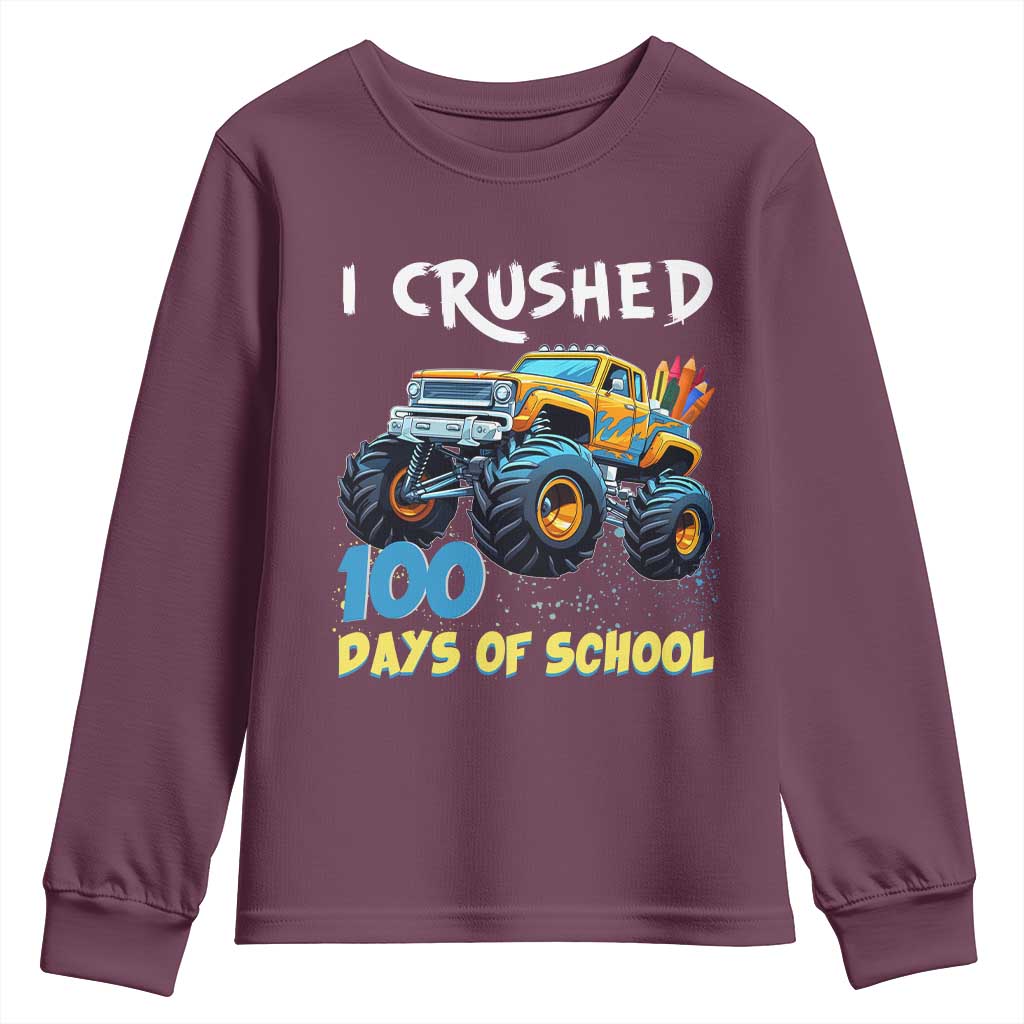 Funny I Crushed 100 Days Of School Youth Sweatshirt Monster Truck 100th Day Of School