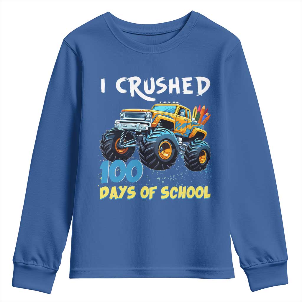 Funny I Crushed 100 Days Of School Youth Sweatshirt Monster Truck 100th Day Of School