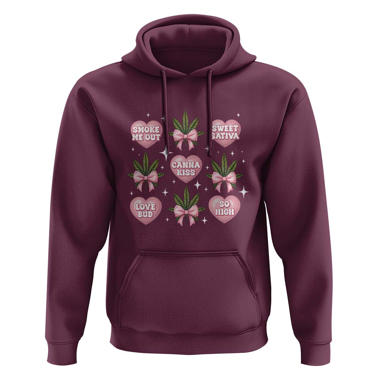 Funny Valentine's Day Weed Cannabis Marijuana Hearts Coquette Hoodie