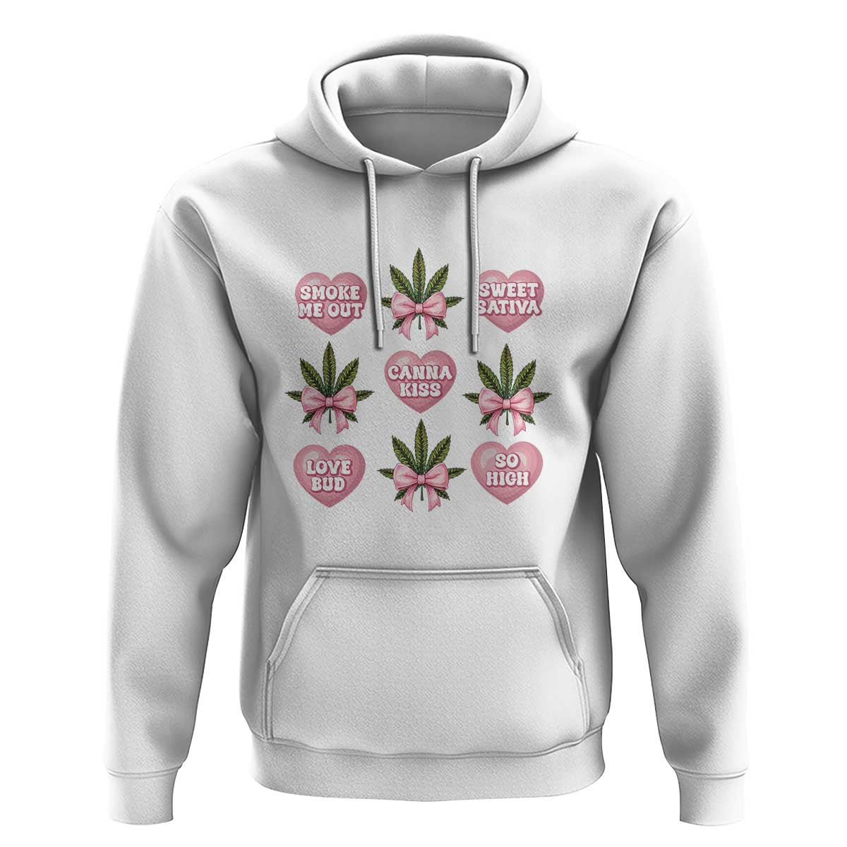 Funny Valentine's Day Weed Cannabis Marijuana Hearts Coquette Hoodie