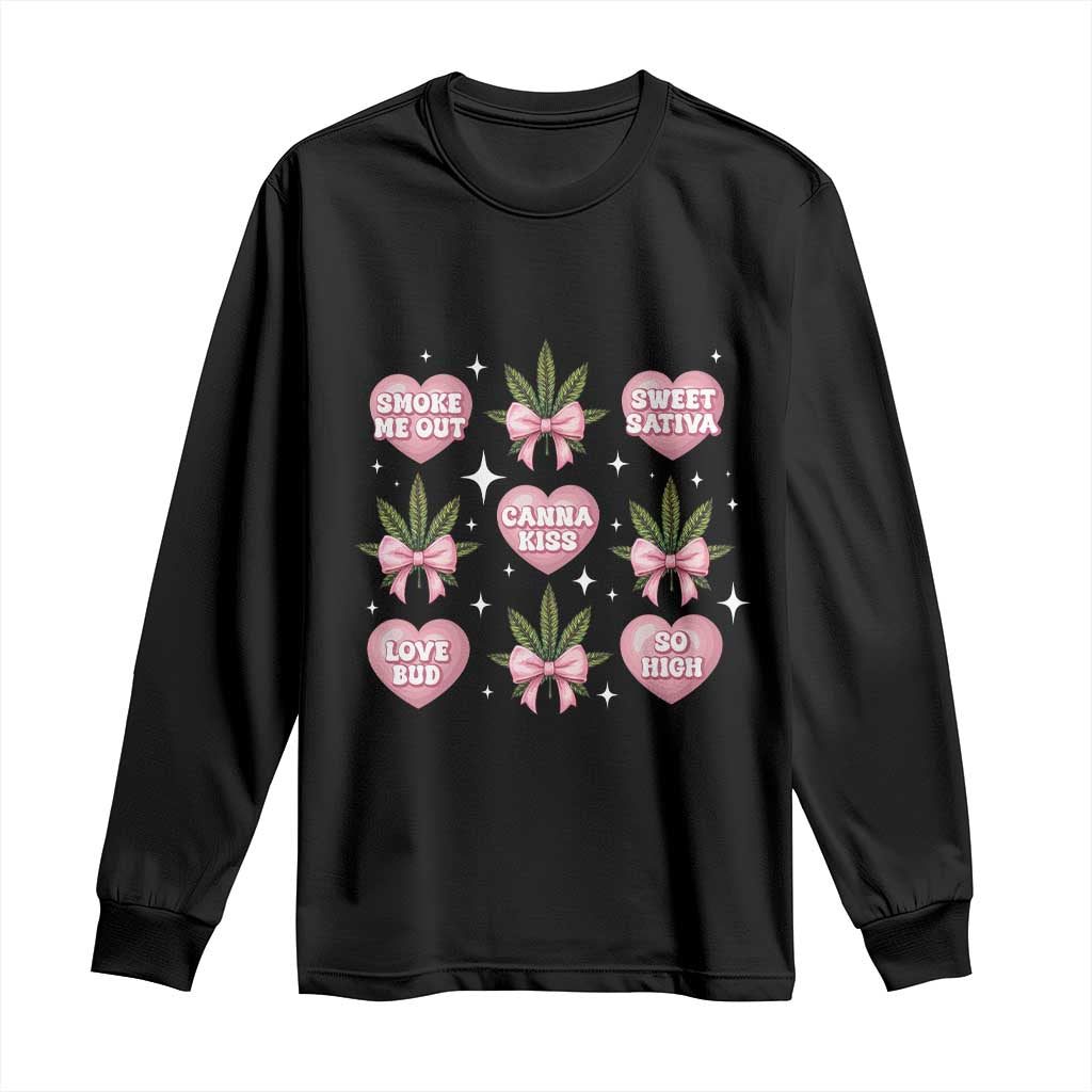 Funny Valentine's Day Weed Cannabis Marijuana Hearts Coquette Long Sleeve Shirt