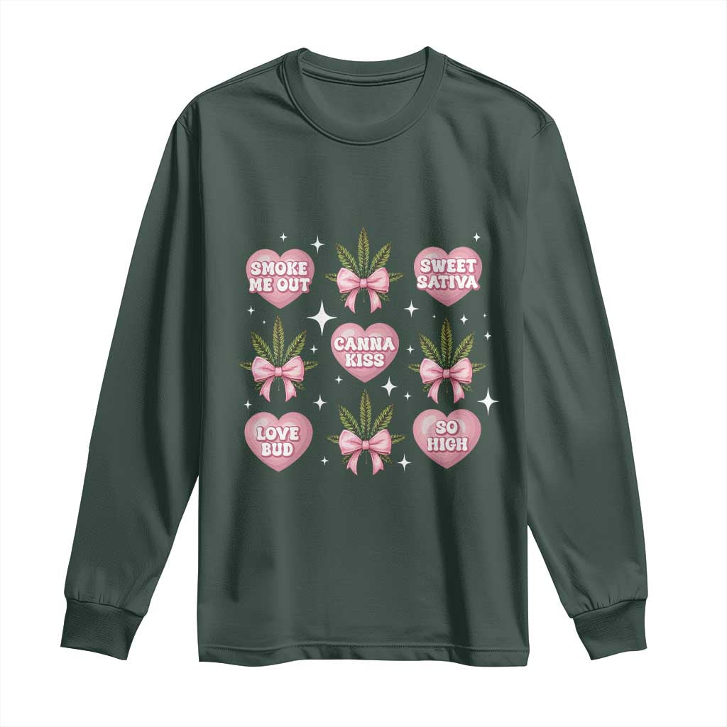 Funny Valentine's Day Weed Cannabis Marijuana Hearts Coquette Long Sleeve Shirt