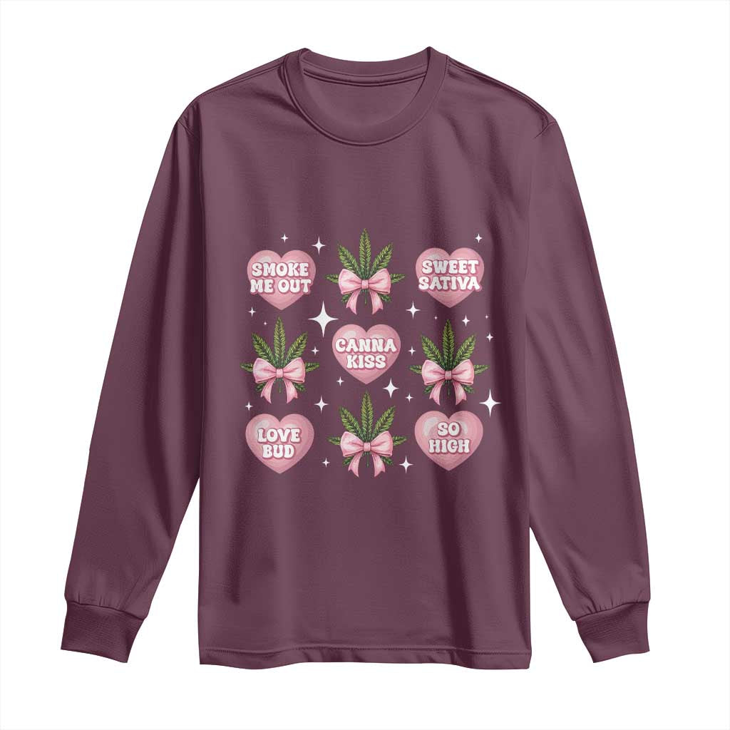 Funny Valentine's Day Weed Cannabis Marijuana Hearts Coquette Long Sleeve Shirt