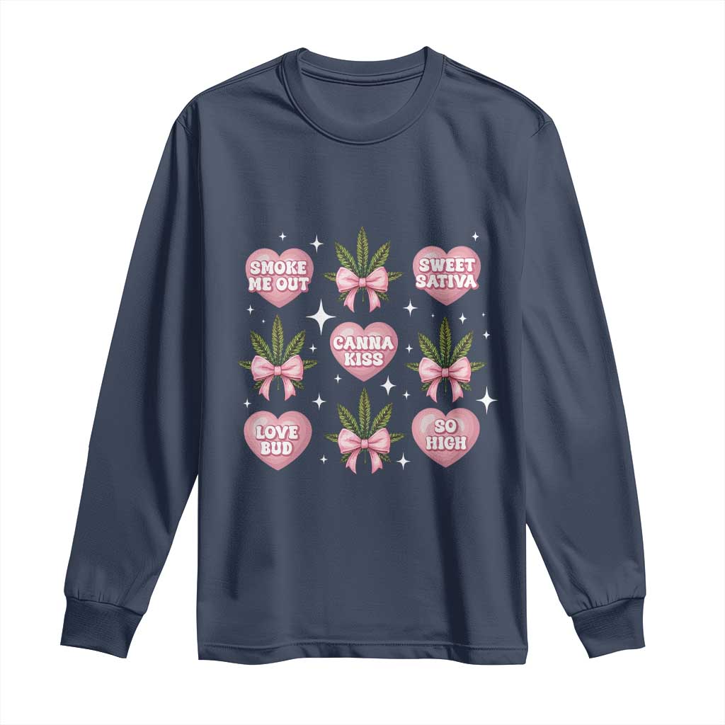 Funny Valentine's Day Weed Cannabis Marijuana Hearts Coquette Long Sleeve Shirt