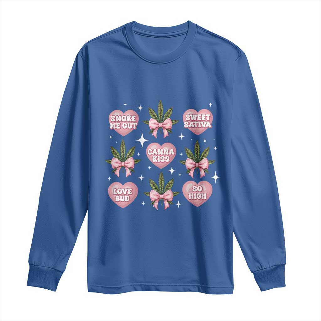 Funny Valentine's Day Weed Cannabis Marijuana Hearts Coquette Long Sleeve Shirt
