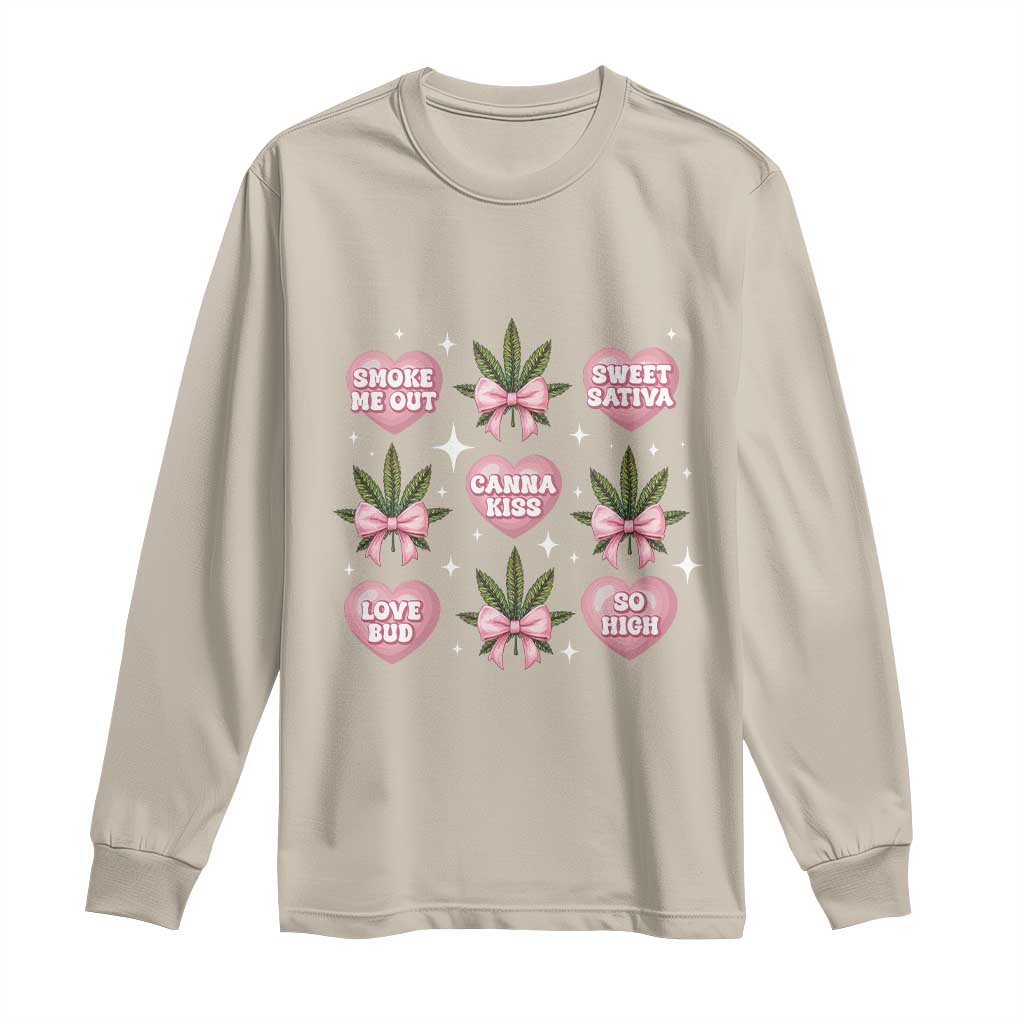 Funny Valentine's Day Weed Cannabis Marijuana Hearts Coquette Long Sleeve Shirt