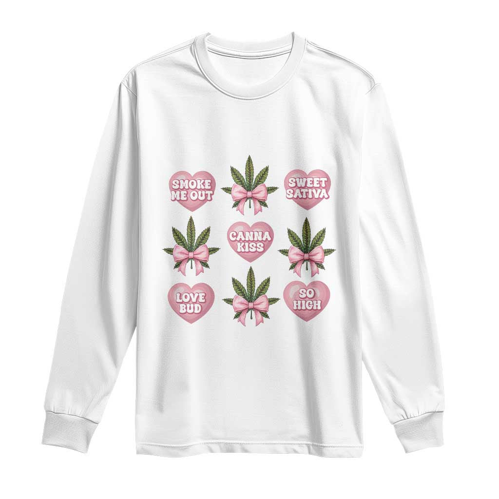 Funny Valentine's Day Weed Cannabis Marijuana Hearts Coquette Long Sleeve Shirt