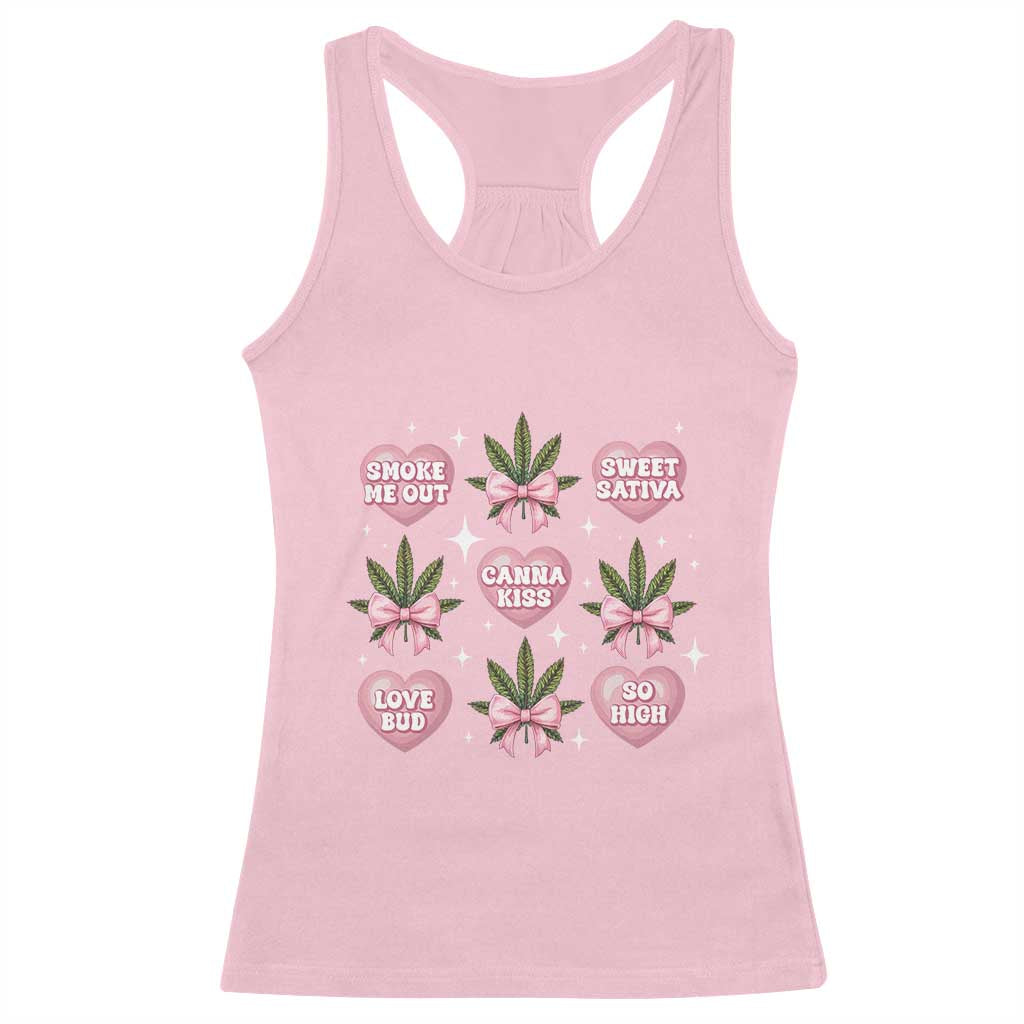 Funny Valentine's Day Weed Cannabis Marijuana Hearts Coquette Racerback Tank Top
