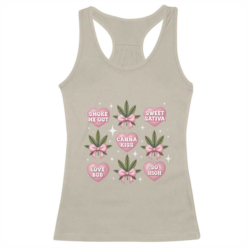 Funny Valentine's Day Weed Cannabis Marijuana Hearts Coquette Racerback Tank Top