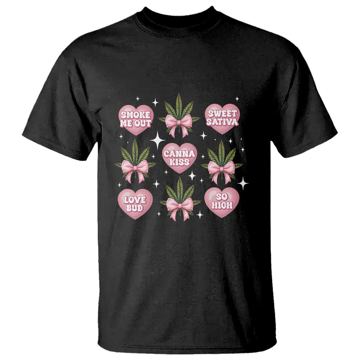 Funny Valentine's Day Weed Cannabis Marijuana Hearts Coquette T Shirt
