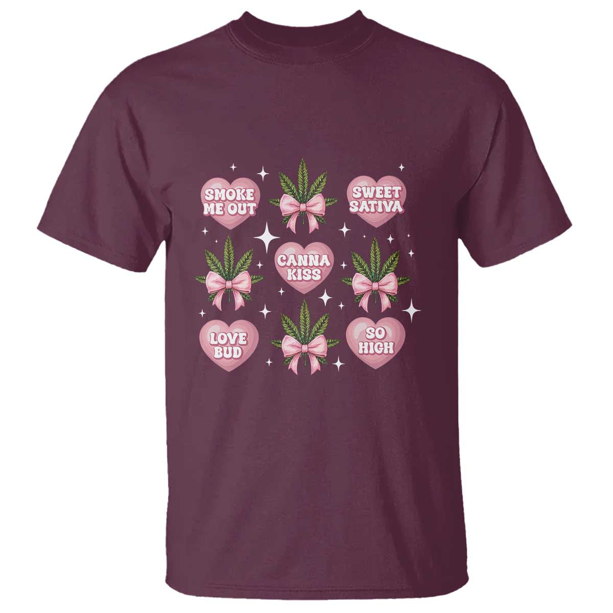 Funny Valentine's Day Weed Cannabis Marijuana Hearts Coquette T Shirt