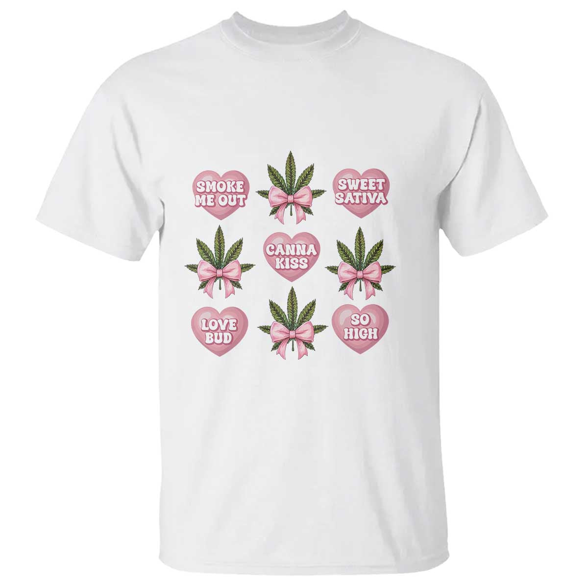 Funny Valentine's Day Weed Cannabis Marijuana Hearts Coquette T Shirt
