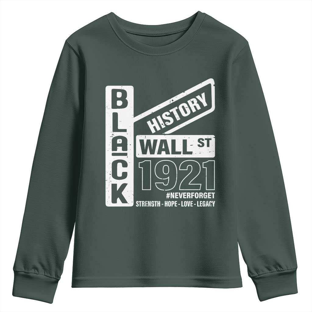 Never Forget Black Wall Street 1921 Youth Sweatshirt Tulsa Black History Month