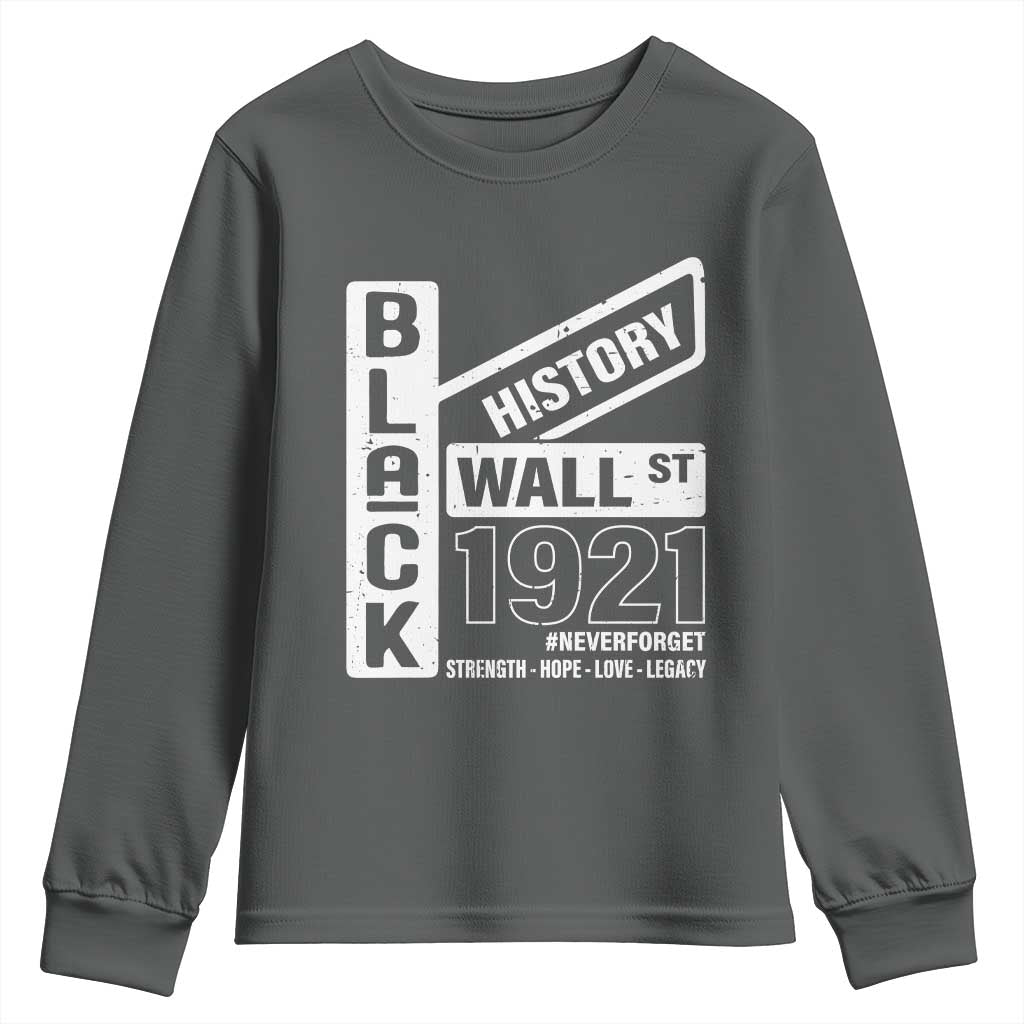Never Forget Black Wall Street 1921 Youth Sweatshirt Tulsa Black History Month