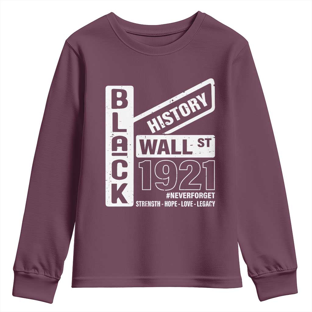Never Forget Black Wall Street 1921 Youth Sweatshirt Tulsa Black History Month