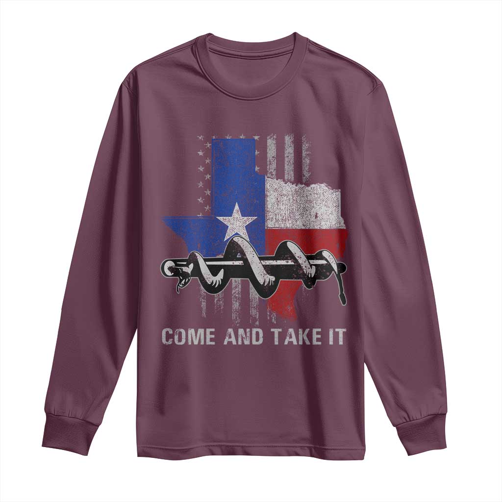 History Of Texas Long Sleeve Shirt Come And Take It Gonzales Texas Map American Flag