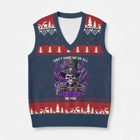 Funny Mardi Gras Voodoo V-Neck Knit Sweater Vest Don't Make Me Go All Voodoo On You New Orleans Witch Doctor