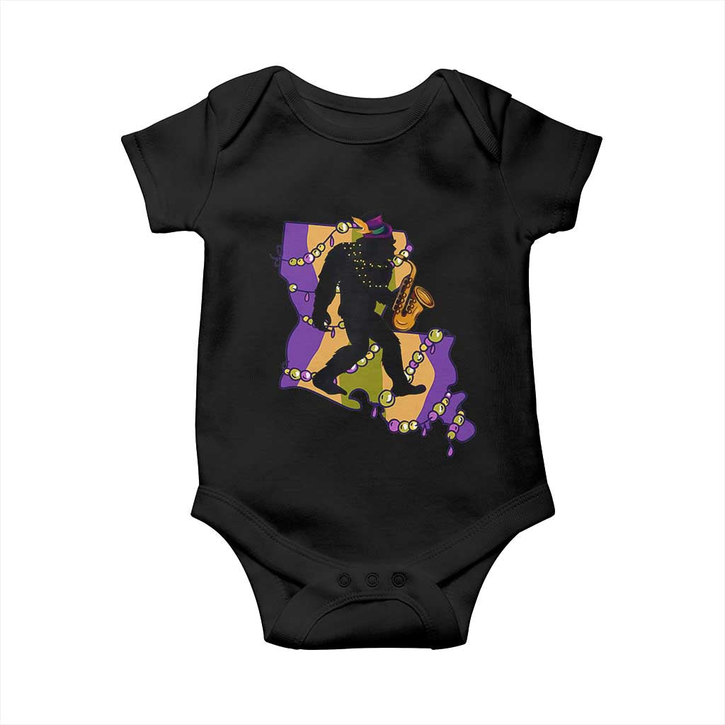 Funny Bigfoot Mardi Gras Louisiana Map Jazz Music Baby Onesie