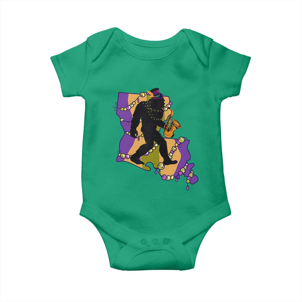Funny Bigfoot Mardi Gras Louisiana Map Jazz Music Baby Onesie