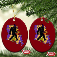Funny Bigfoot Mardi Gras Louisiana Map Jazz Music Ceramic Ornament