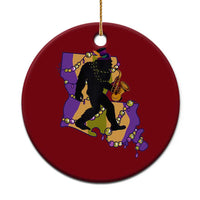 Funny Bigfoot Mardi Gras Louisiana Map Jazz Music Ceramic Ornament