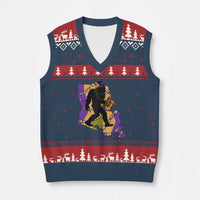 Funny Bigfoot Mardi Gras Louisiana Map Jazz Music V-Neck Knit Sweater Vest