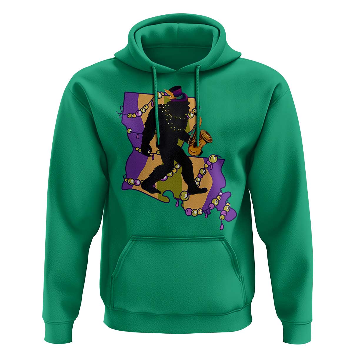 Funny Bigfoot Mardi Gras Louisiana Map Jazz Music Hoodie