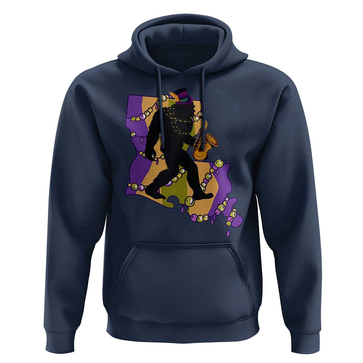 Funny Bigfoot Mardi Gras Louisiana Map Jazz Music Hoodie