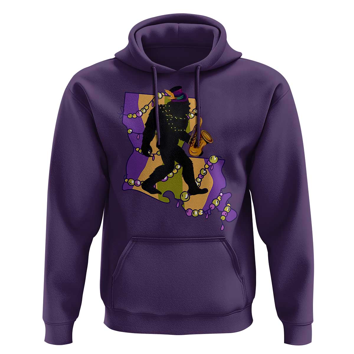 Funny Bigfoot Mardi Gras Louisiana Map Jazz Music Hoodie
