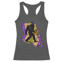 Funny Bigfoot Mardi Gras Louisiana Map Jazz Music Racerback Tank Top