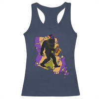 Funny Bigfoot Mardi Gras Louisiana Map Jazz Music Racerback Tank Top