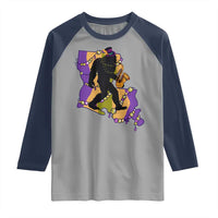 Funny Bigfoot Mardi Gras Louisiana Map Jazz Music Raglan Shirt