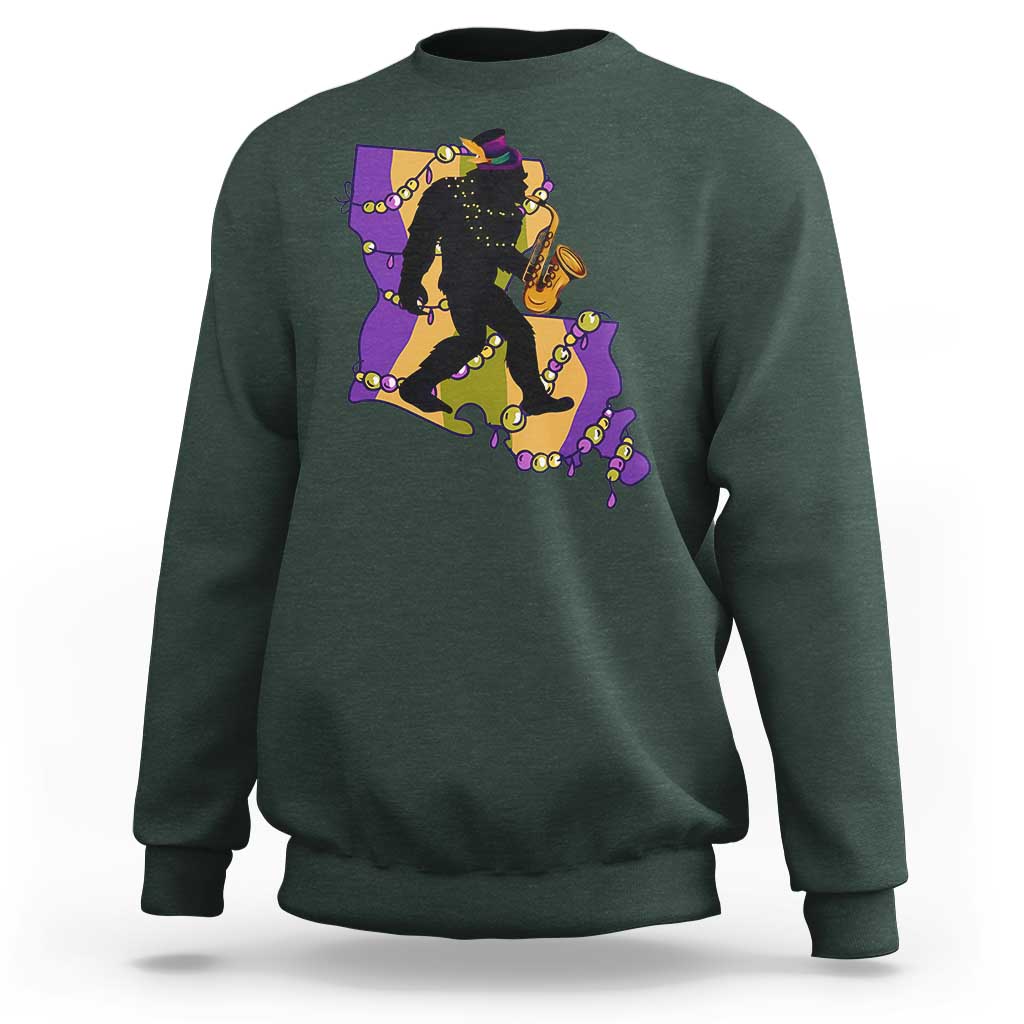 Funny Bigfoot Mardi Gras Louisiana Map Jazz Music Sweatshirt